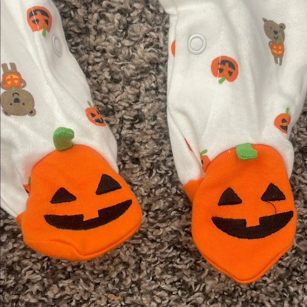 Carter's White and Orange Halloween Pumpkin Footie with matching Hat